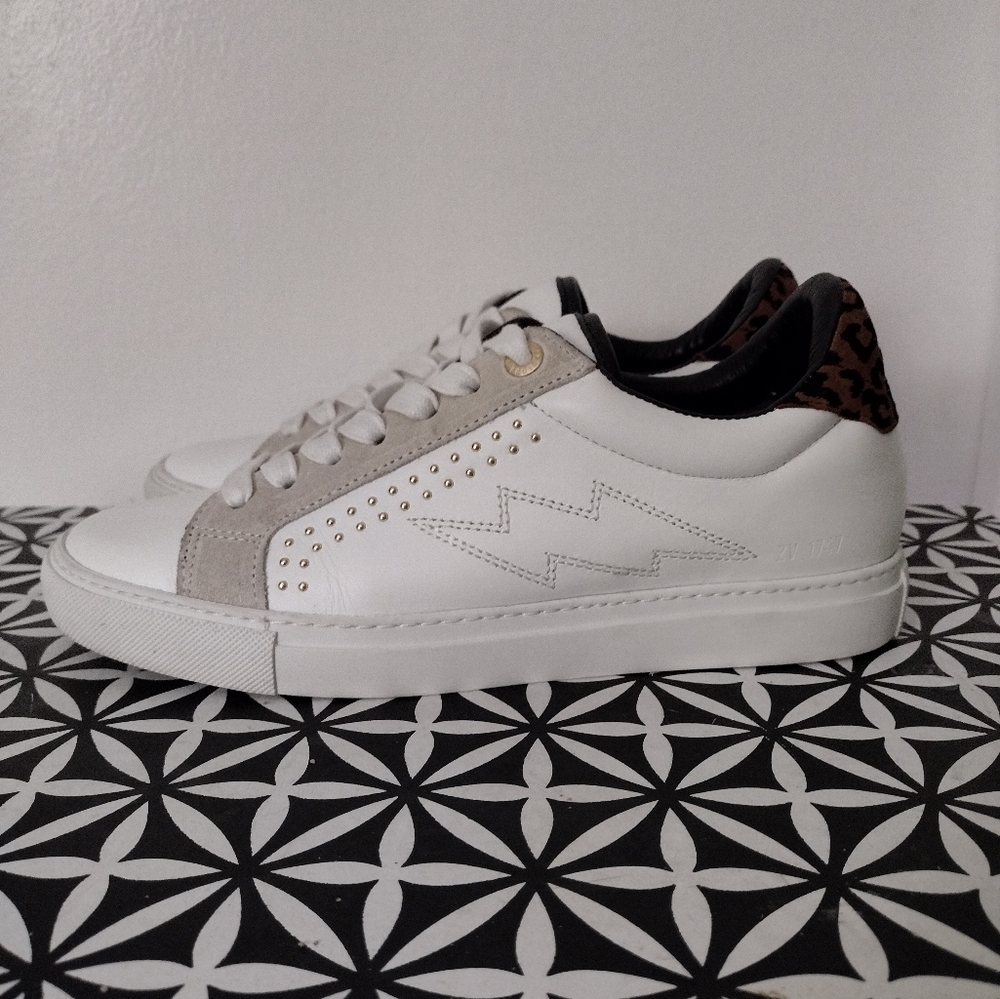 Zadig & Voltaire 'La Flash' White Leather/Leopard Trainers - Picture 2 of 7